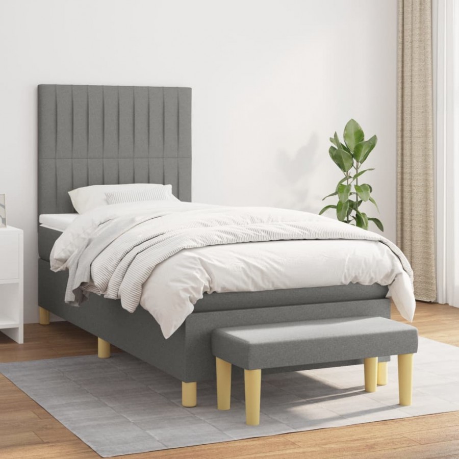 Cadre de lit avec matelas Gris foncé 100x200cm Tissu