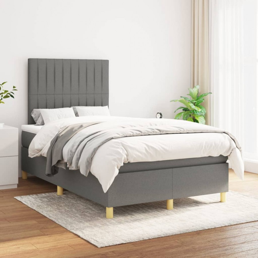 Cadre de lit avec matelas Gris foncé 120x200cm Tissu