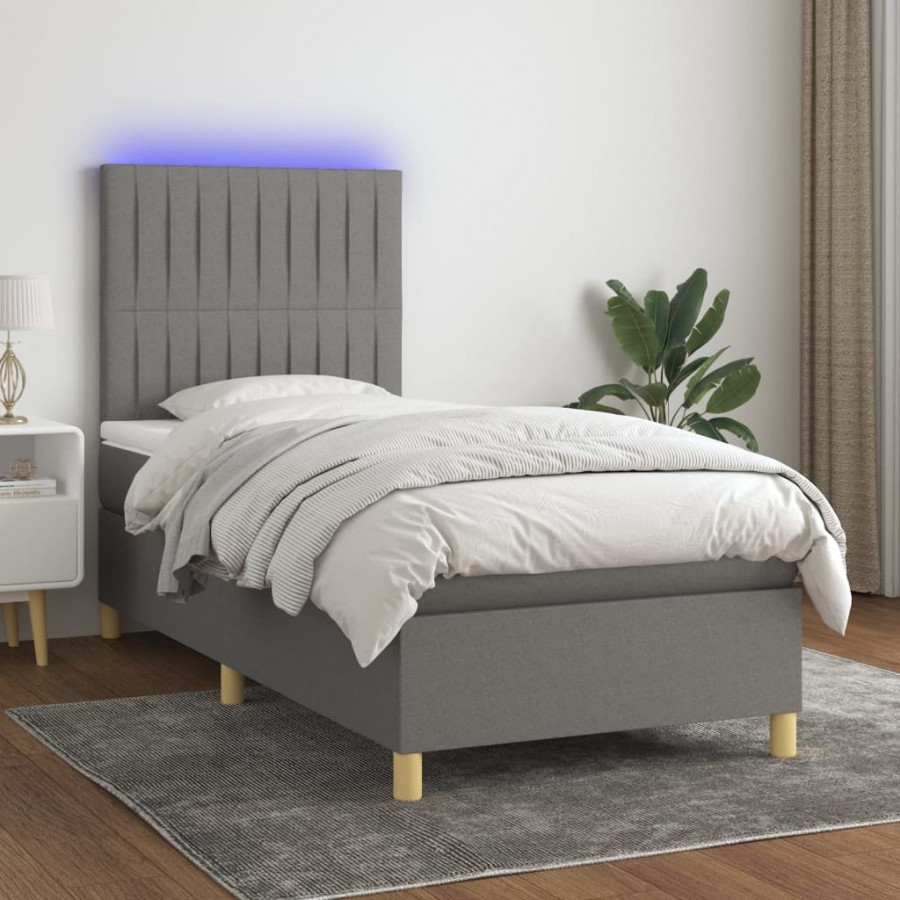 Cadre de lit et matelas et LED Gris foncé 100x200 cm