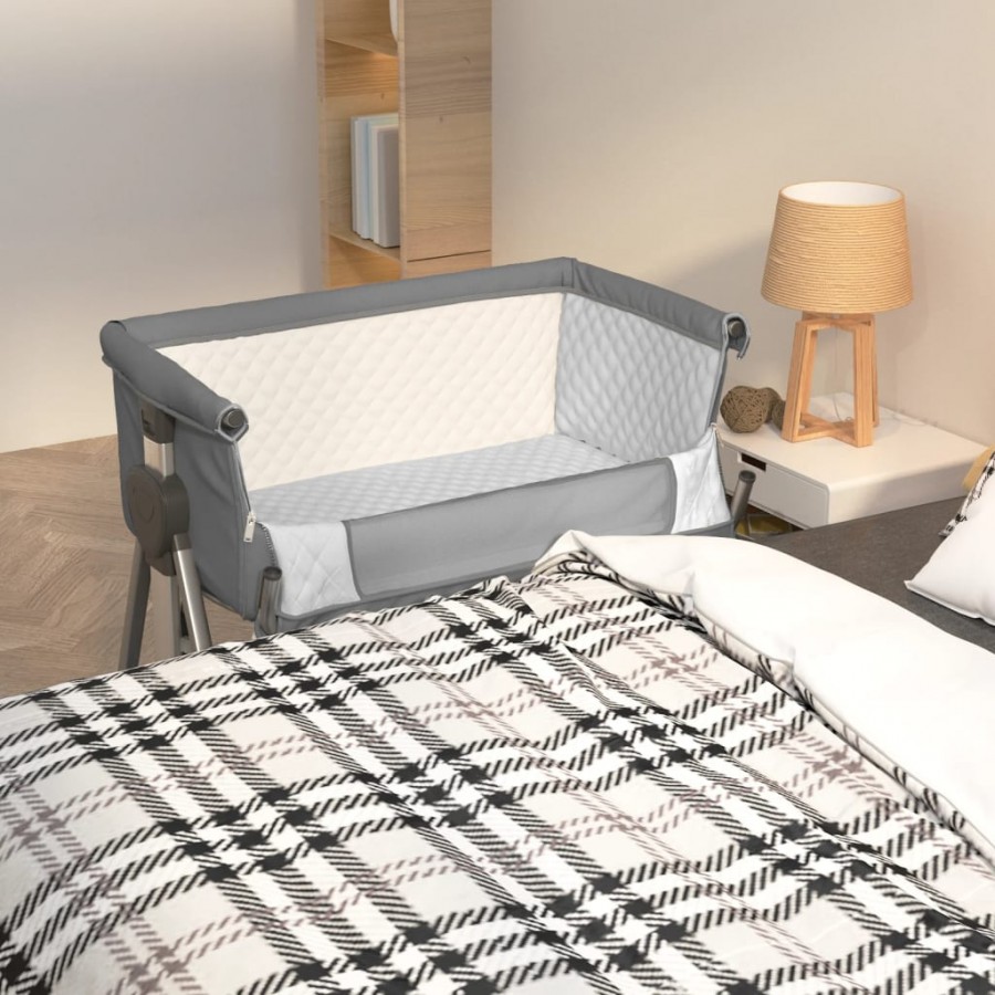 Lit pour bébé avec matelas Gris foncé Tissu de lin