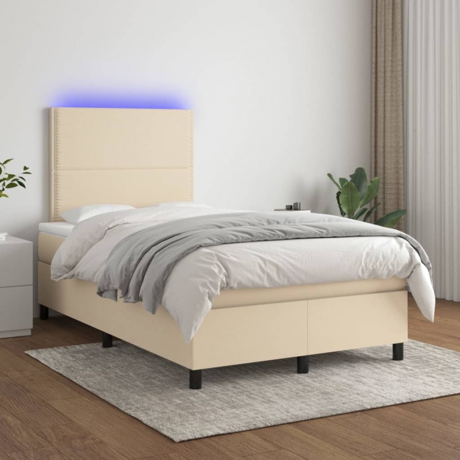 Cadre de lit et matelas et LED Crème 120x200cm Tissu