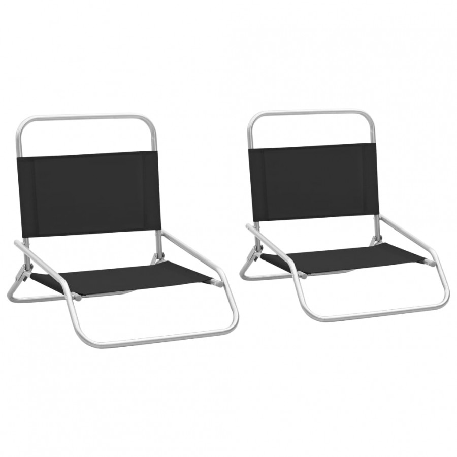 Chaises de plage pliables 2 pcs Noir Tissu