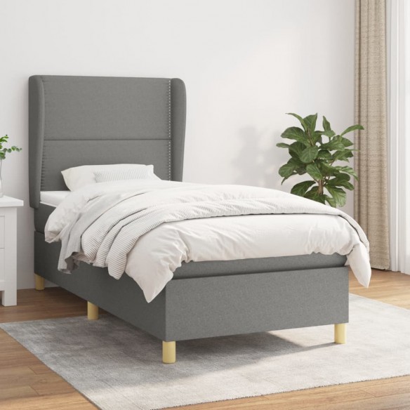 Cadre de lit avec matelas Gris foncé 90x200 cm Tissu