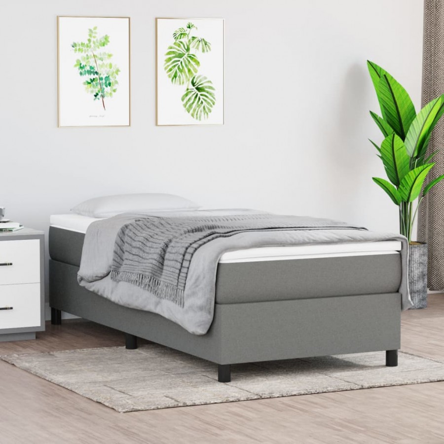 Cadre de lit avec matelas Gris foncé 90x200 cm Tissu