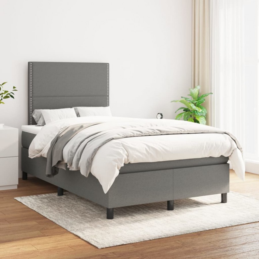 Cadre de lit avec matelas Gris foncé 120x200cm Tissu