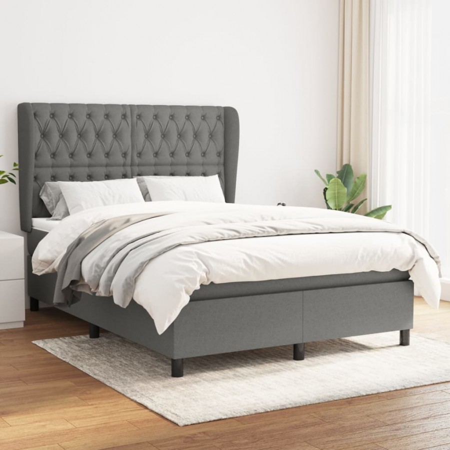 Cadre de lit avec matelas Gris foncé 140x190cm Tissu