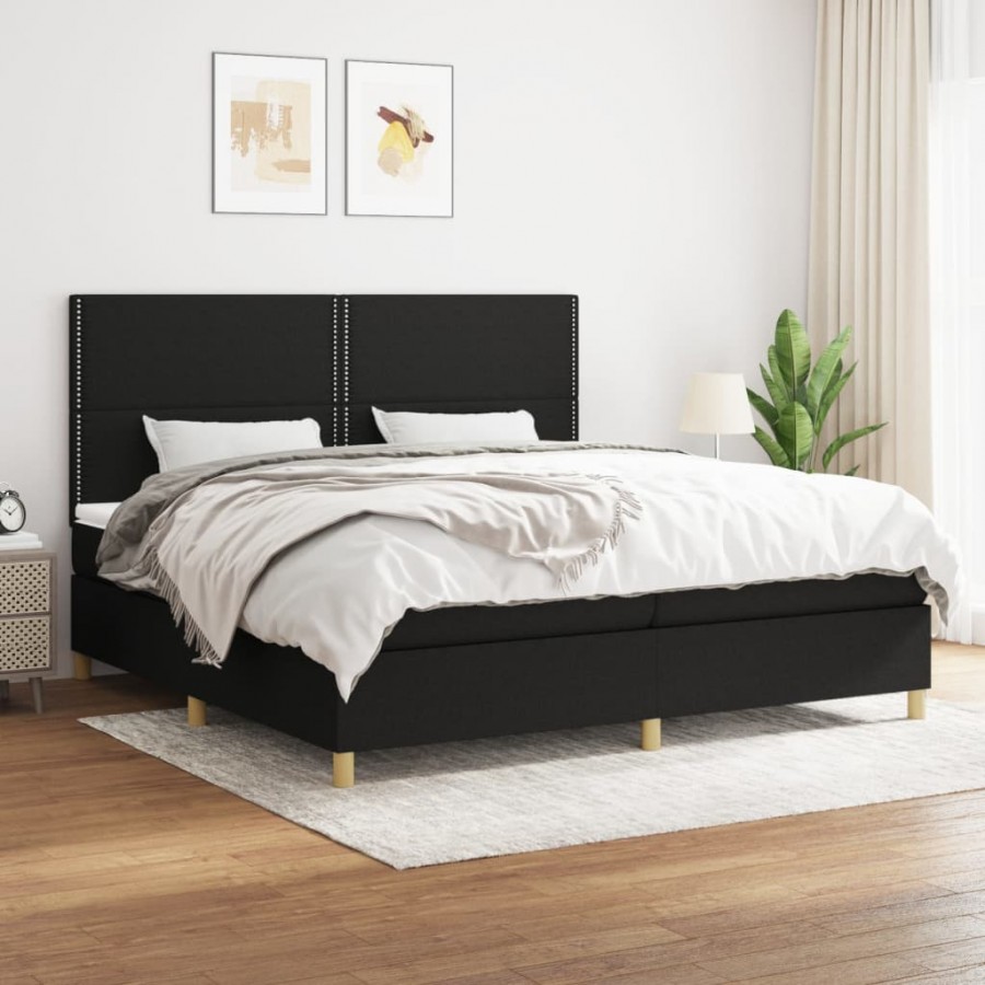 Cadre de lit avec matelas Noir 200x200 cm Tissu