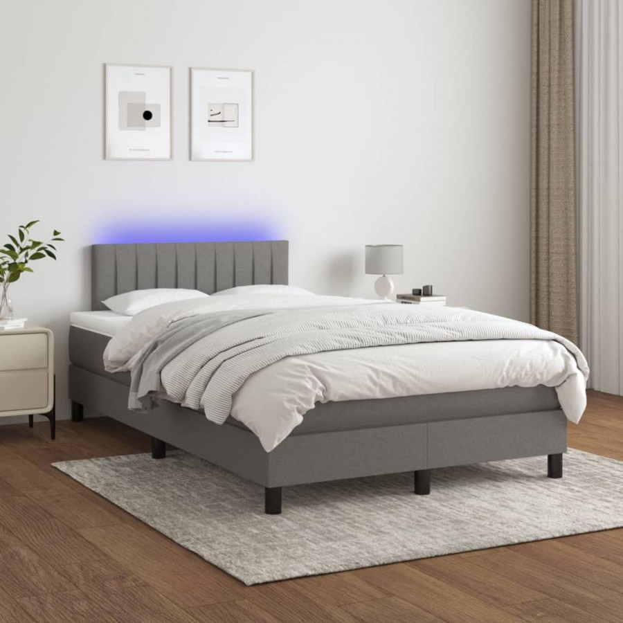 Cadre de lit et matelas et LED Gris foncé 120x200 cm