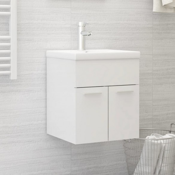 Armoire d'évier avec lavabo intégré Blanc brillant Aggloméré