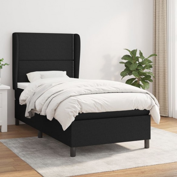 Cadre de lit avec matelas Noir 90x200 cm Tissu