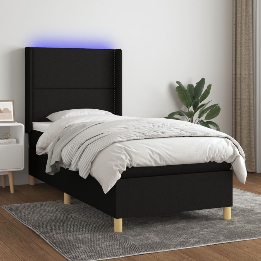 Cadre de lit matelas et LED Noir 90x200 cm Tissu