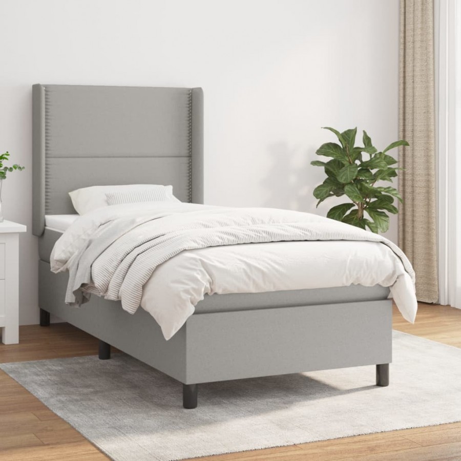 Cadre de lit et matelas Gris clair 90x190 cm Tissu