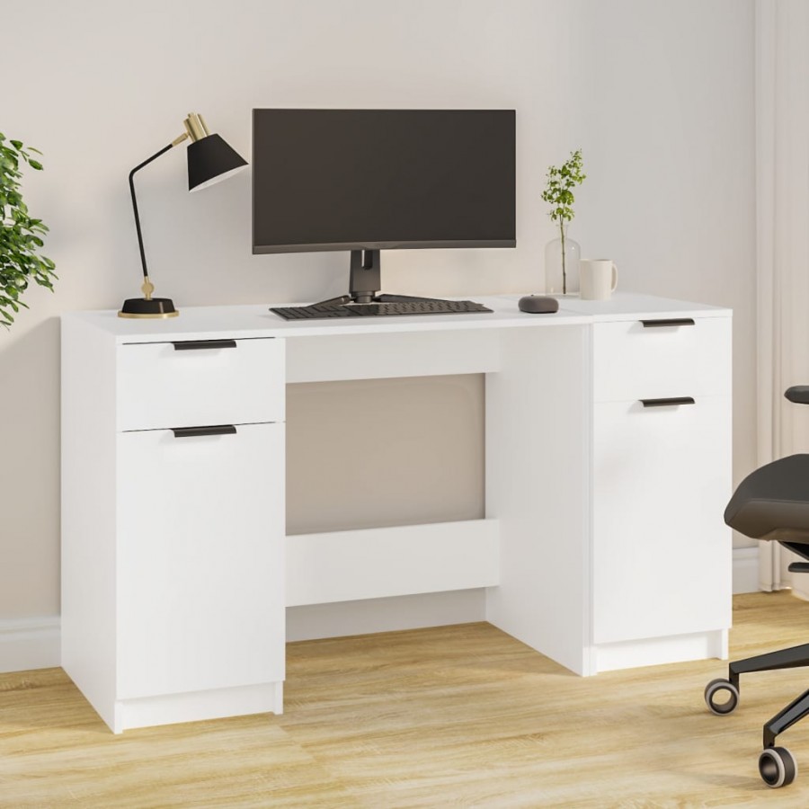 Bureau avec armoire latérale Blanc Bois d'ingénierie