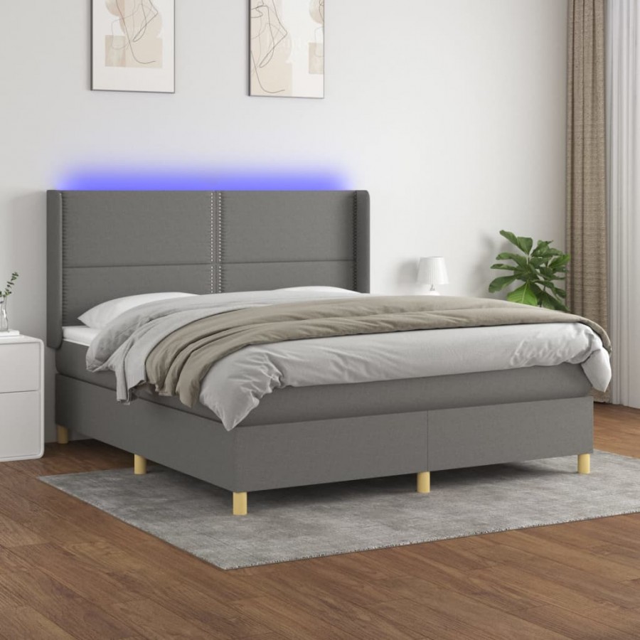 Cadre de lit matelas LED Gris foncé 180x200 cm Tissu