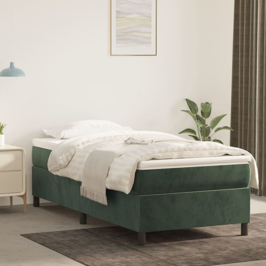 Cadre de lit avec matelas Vert foncé 90x200 cm