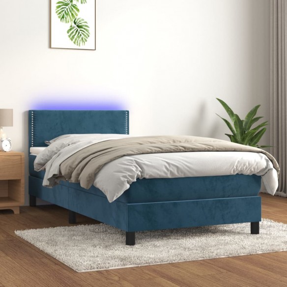 Cadre de lit avec matelas et LED Bleu foncé 90x190cm