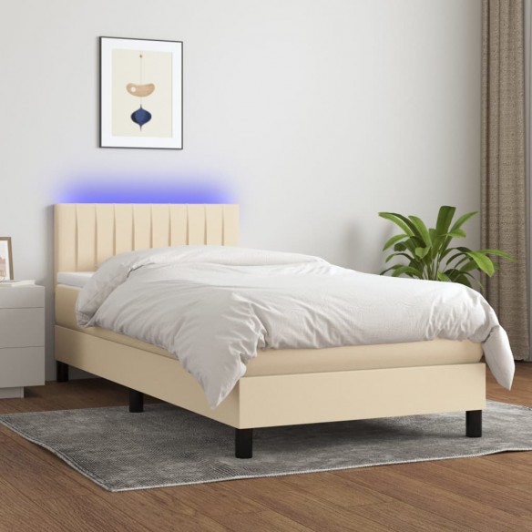 Cadre de lit avec matelas LED Crème 100x200 cm Tissu