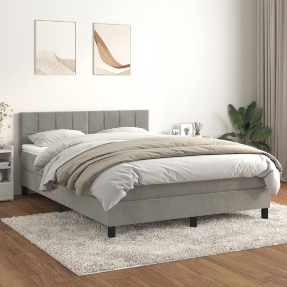 Cadre de lit et matelas Gris clair 140x200cm Velours