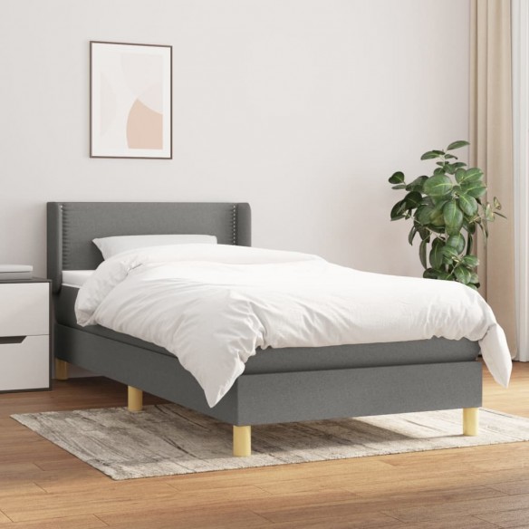 Cadre de lit et matelas Gris foncé 90x190 cm Tissu