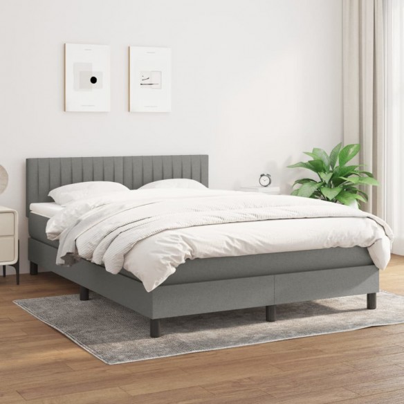 Cadre de lit avec matelas Gris foncé 140x190cm Tissu