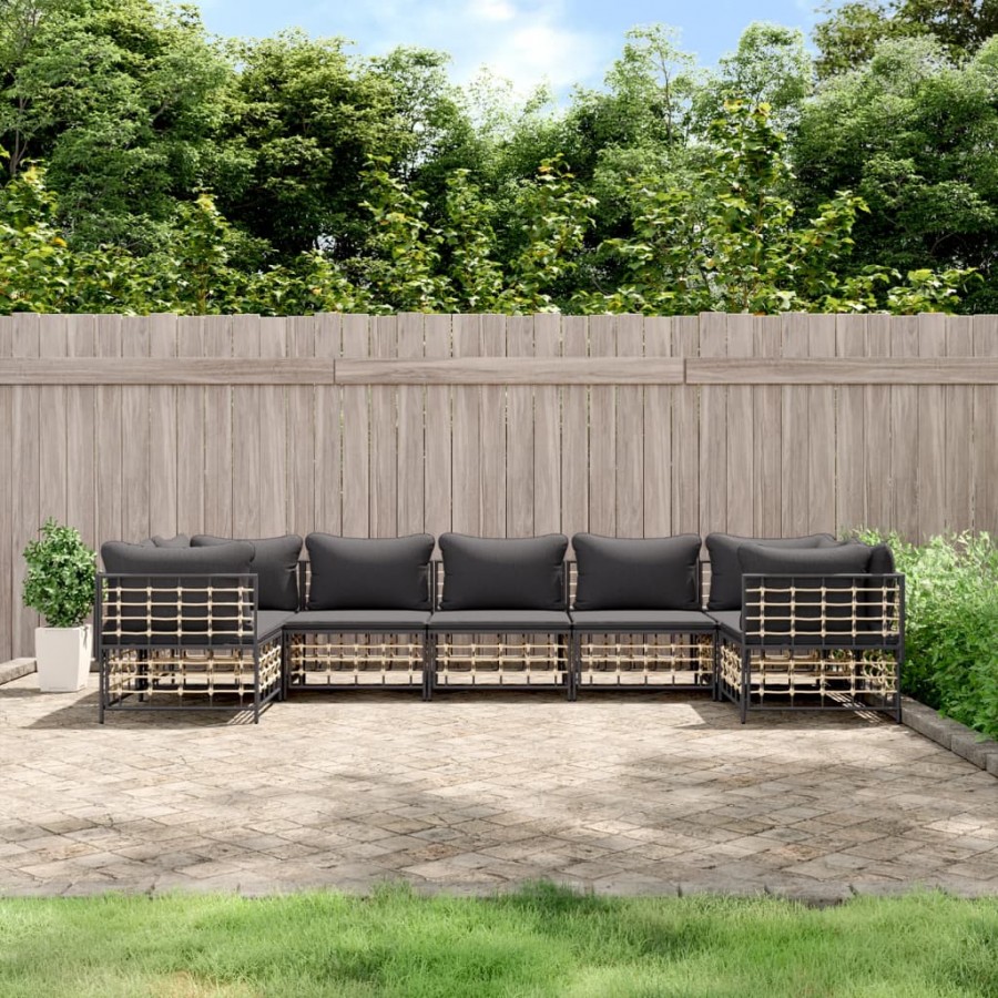 Salon de jardin 7 pcs avec coussins anthracite résine tressée