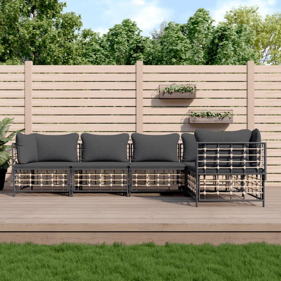 Salon de jardin 5 pcs avec coussins anthracite résine tressée