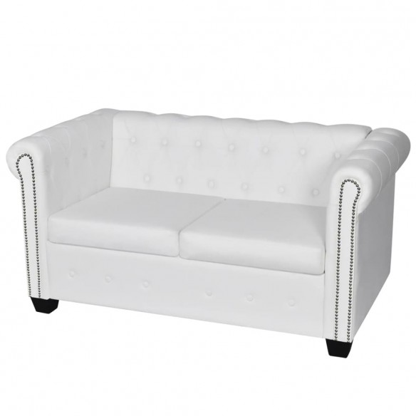 Canapé Chesterfield à 2 places cuir synthétique blanc