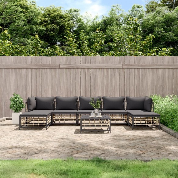 Salon de jardin 8 pcs avec coussins anthracite résine tressée