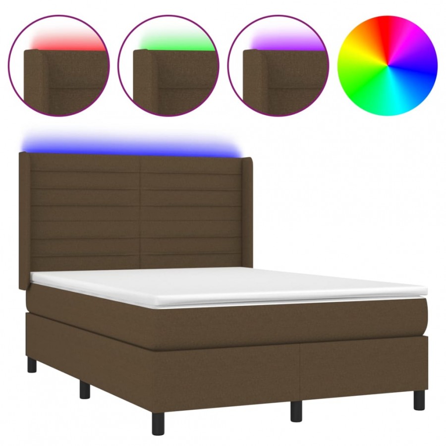 Cadre de lit matelas et LED Marron foncé 140x200 cm