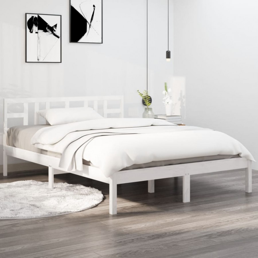 Cadre de lit Blanc Bois massif 140x200 cm