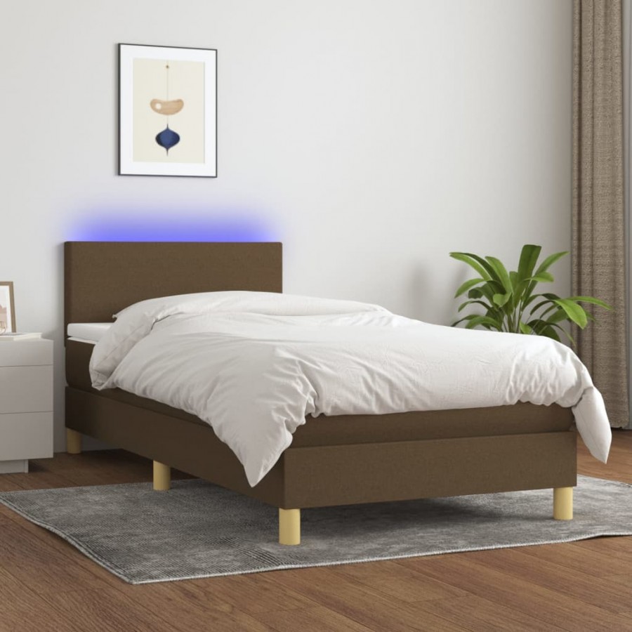 Cadre de lit matelas et LED Marron foncé 100x200 cm