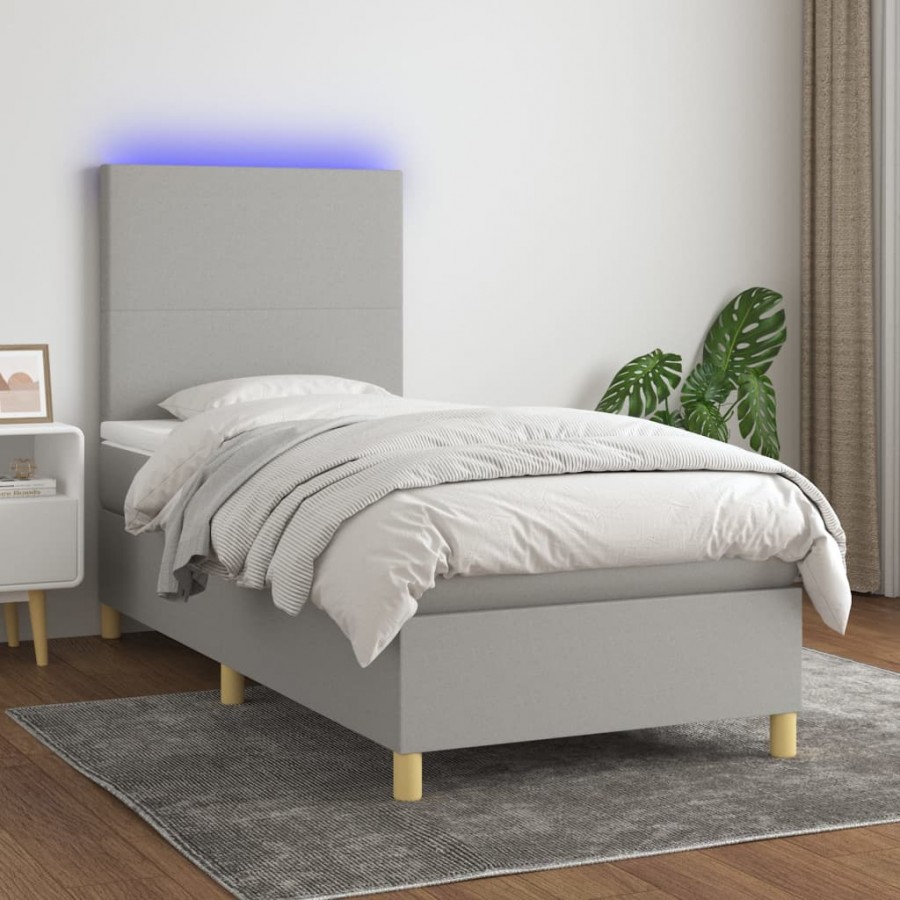 Cadre de lit et matelas et LED Gris clair 100x200 cm