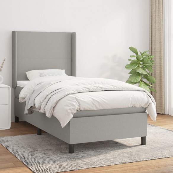 Cadre de lit avec matelas Gris clair 100x200cm Tissu