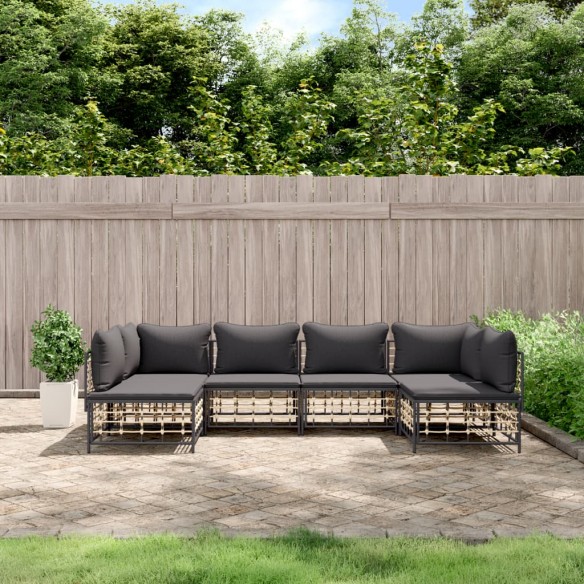 Salon de jardin 6 pcs avec coussins anthracite résine tressée