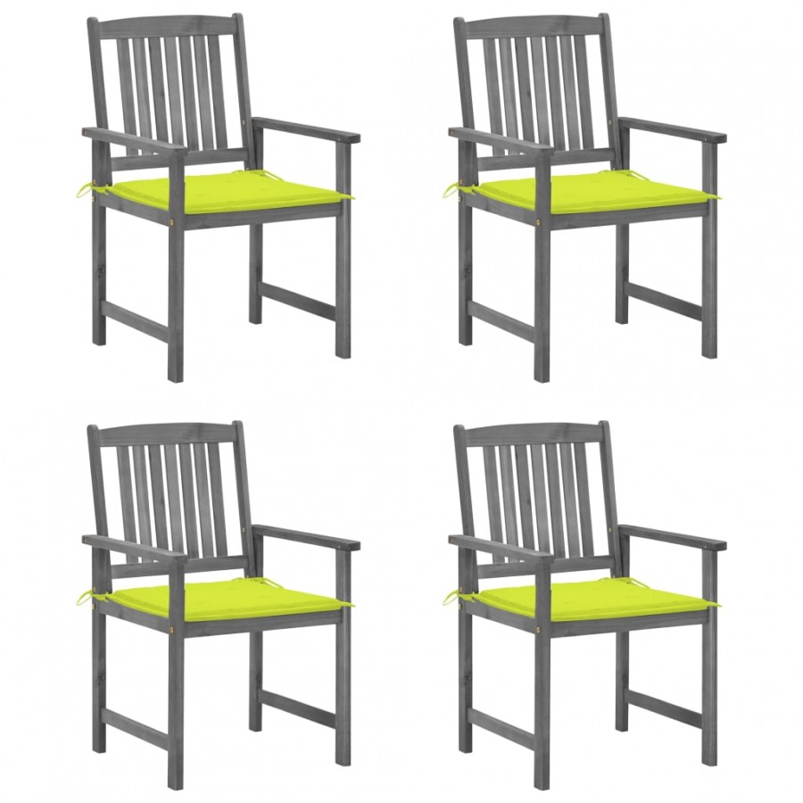 Chaises de jardin avec coussins 4 pcs Gris Bois d'acacia massif