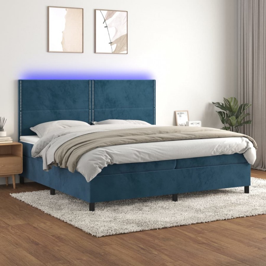 Cadre de lit matelas et LED Bleu foncé 200x200 cm