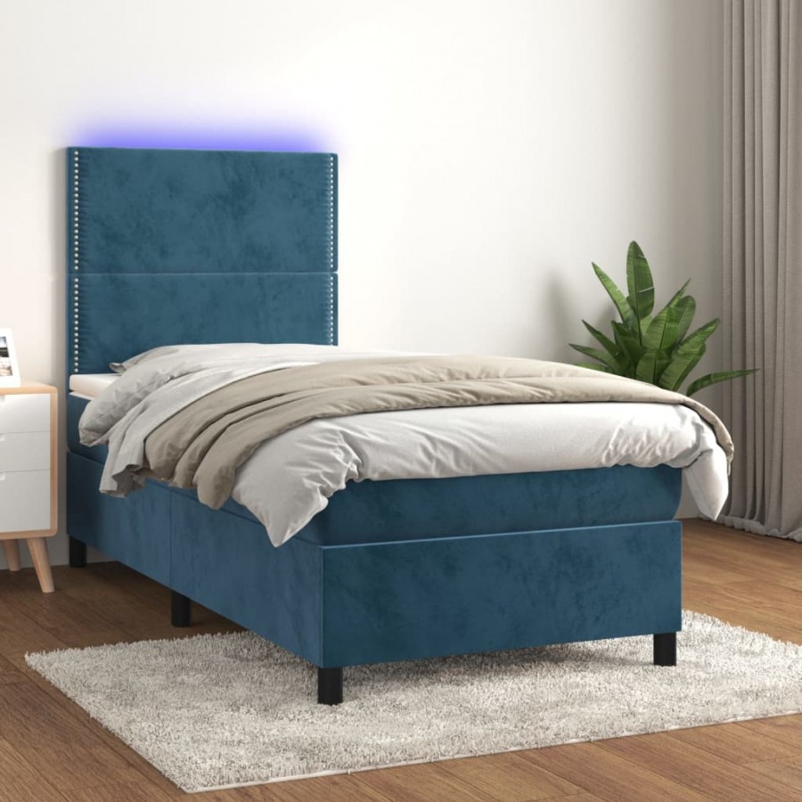 Cadre de lit matelas et LED Bleu foncé 100x200 cm