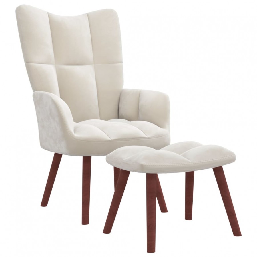 Chaise de relaxation avec repose-pied Blanc crème Velours