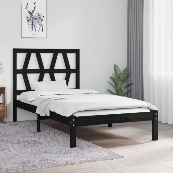 Cadre de lit Noir Bois de pin massif 75x190 cm Petit simple