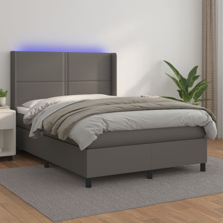 Cadre de lit matelas LED Gris 140x190cm Similicuir