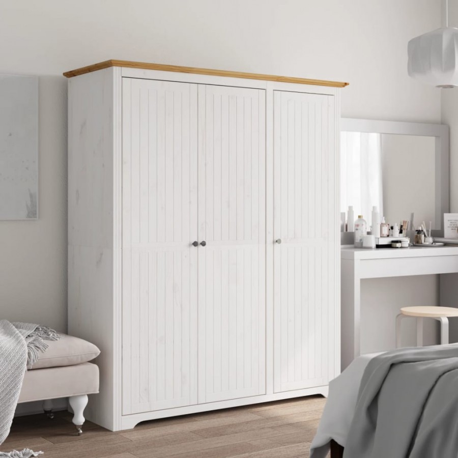 Garde-robe BODO blanc marron 151,5x52x176,5 cm bois massif pin