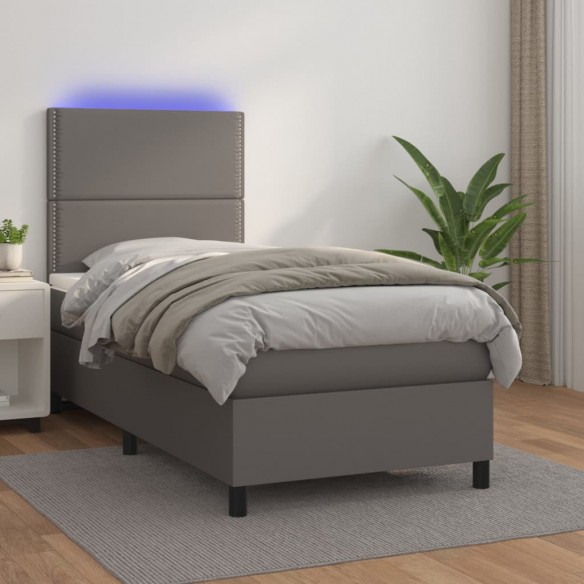 Cadre de lit avec matelas et LED Gris 100x200 cm