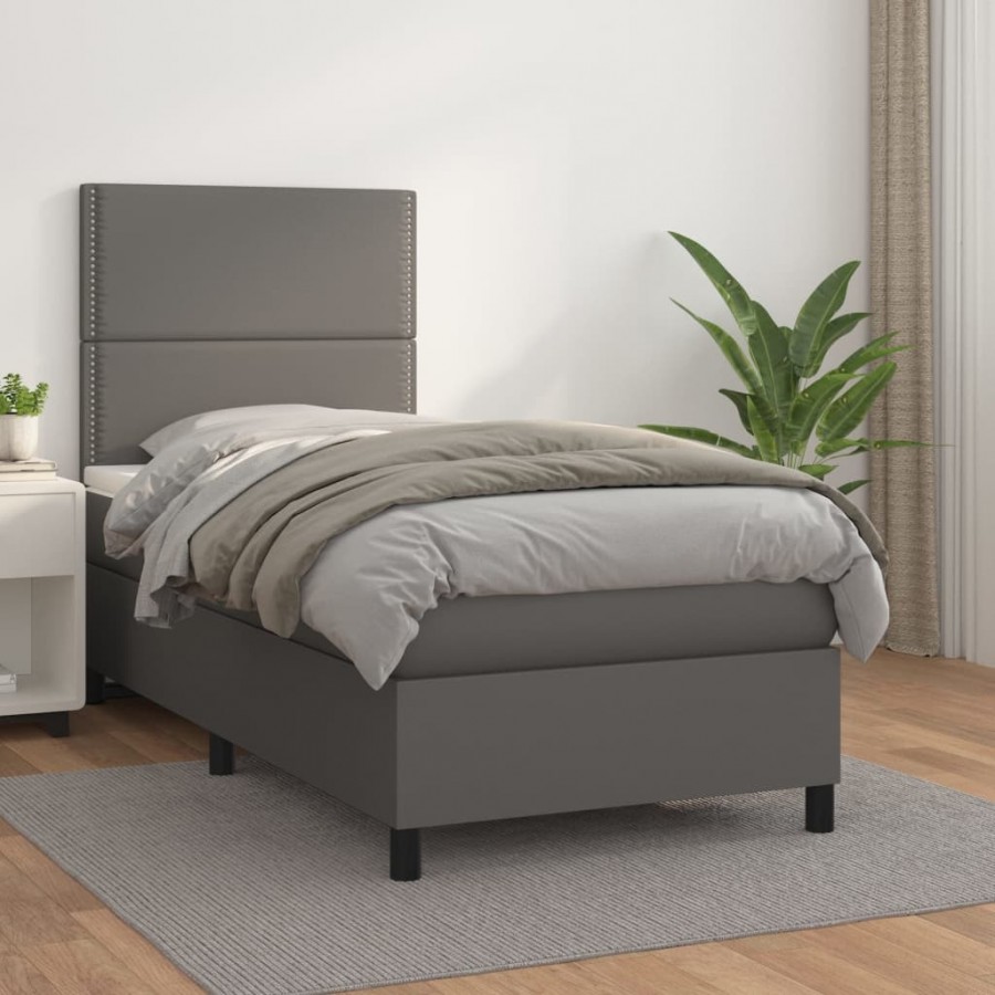 Cadre de lit avec matelas Gris 90x190 cm Similicuir