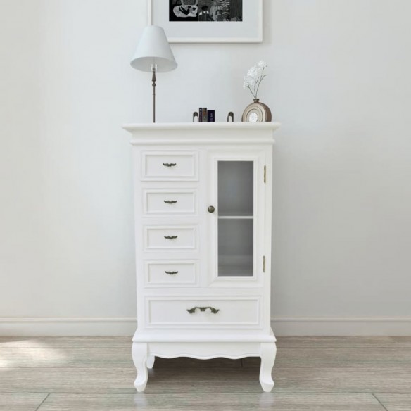 Armoire avec 5 tiroirs et 2 étagères Blanc