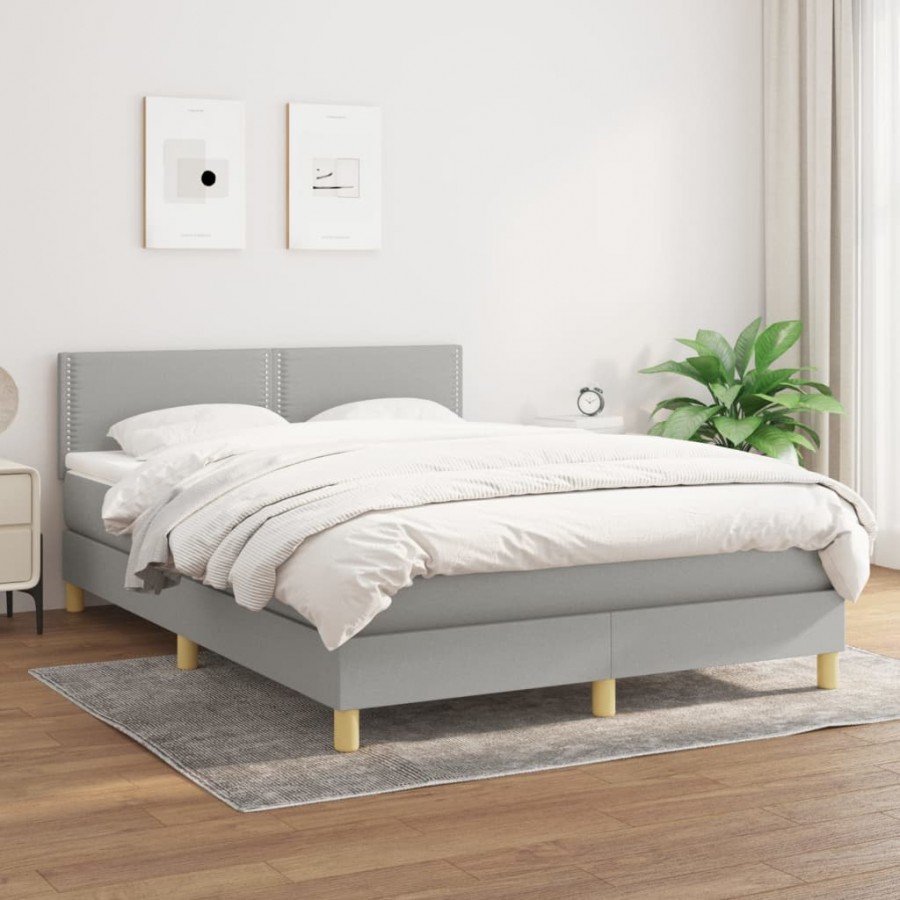 Cadre de lit avec matelas Gris clair 140x200cm Tissu