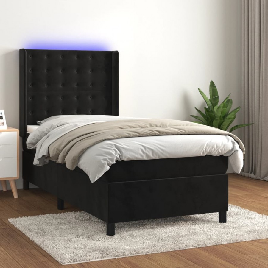 Cadre de lit matelas et LED Noir 100x200 cm Velours