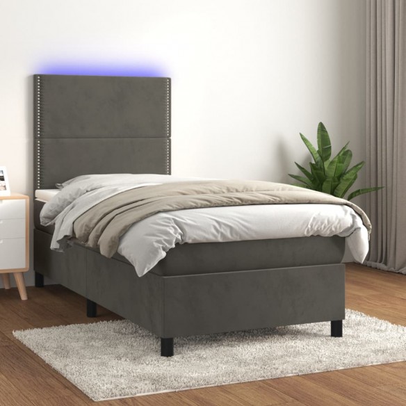 Cadre de lit avec matelas et LED Gris foncé 80x200cm