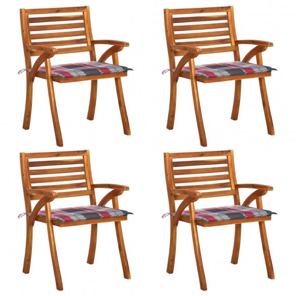 Chaises de jardin avec coussins 4 pcs Bois de teck solide