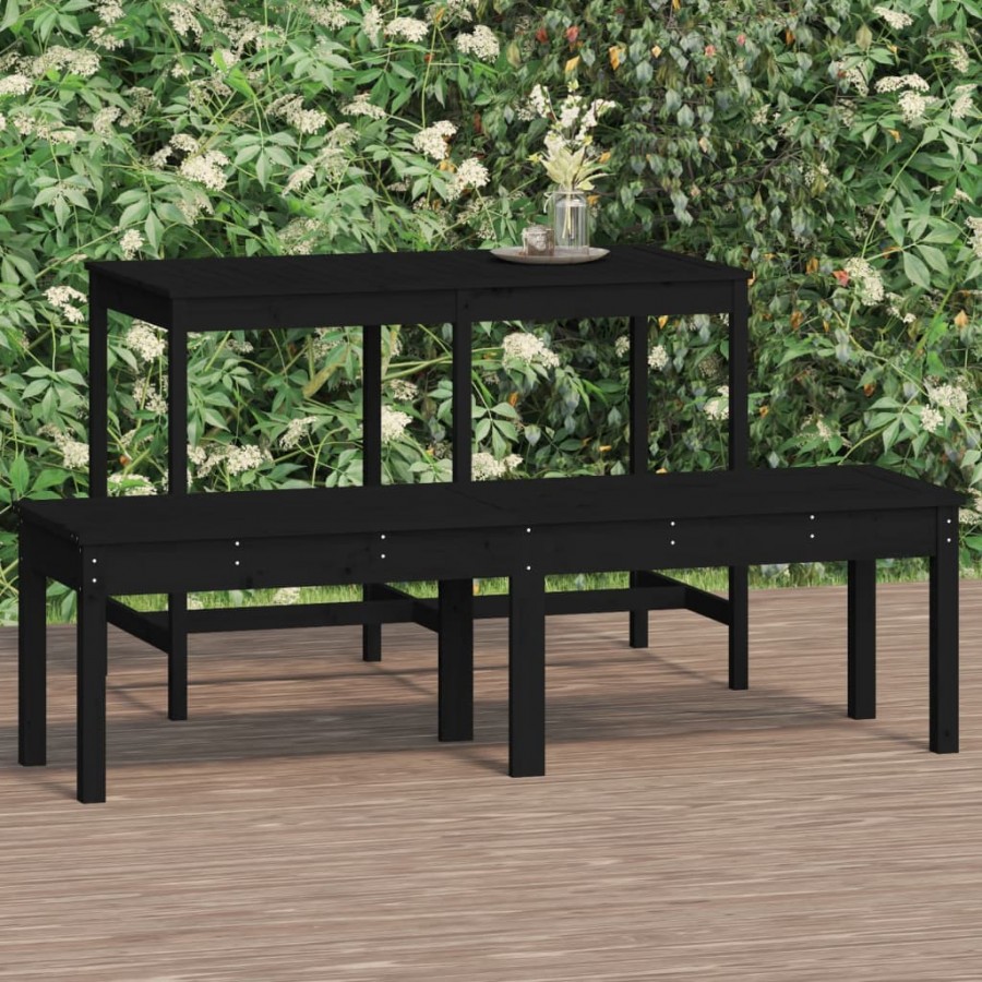 Banc de jardin à 2 places noir 159,5x44x45cm bois massif de pin