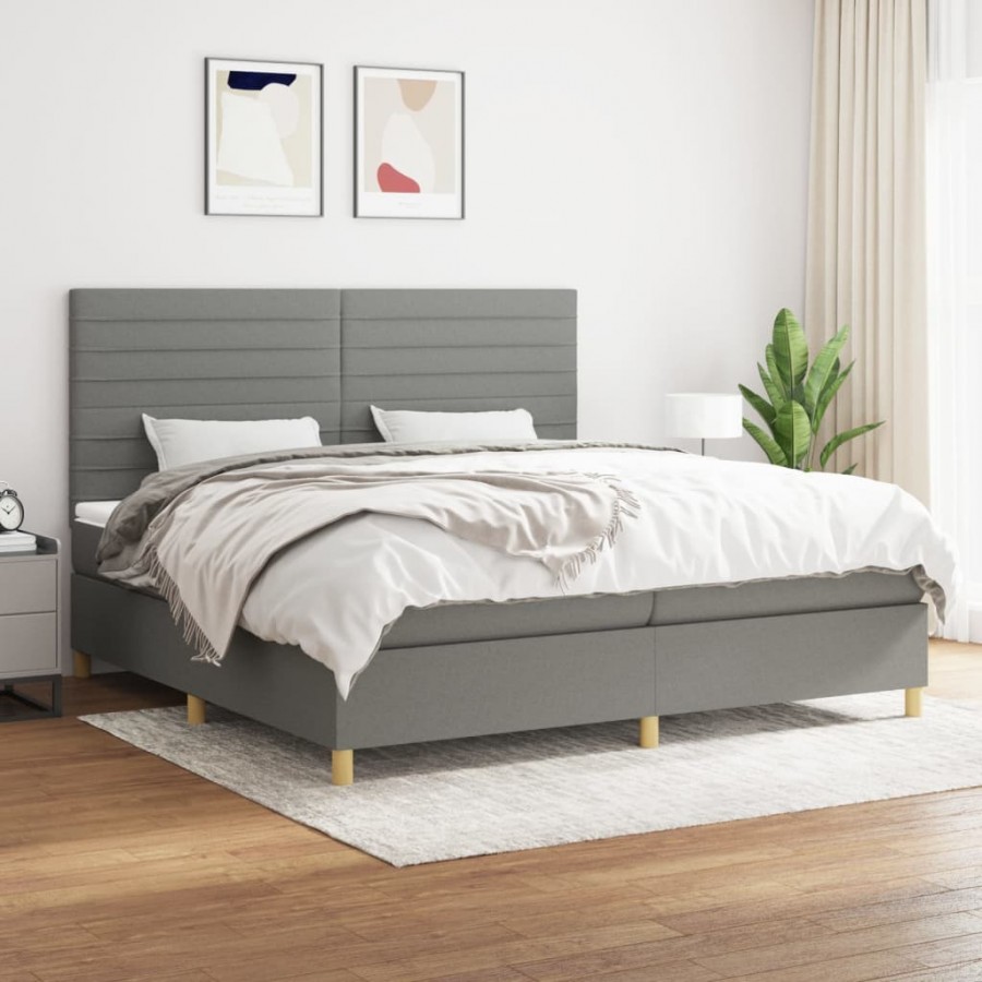 Cadre de lit avec matelas Gris foncé 200x200cm Tissu